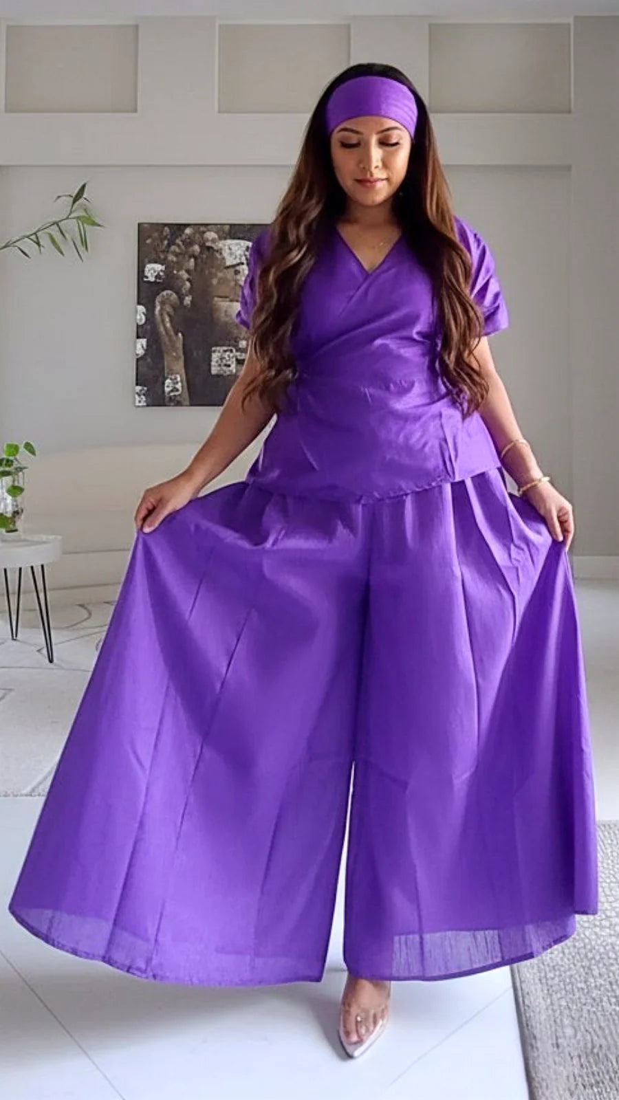 Faux Silk Palazzo Set - 4196