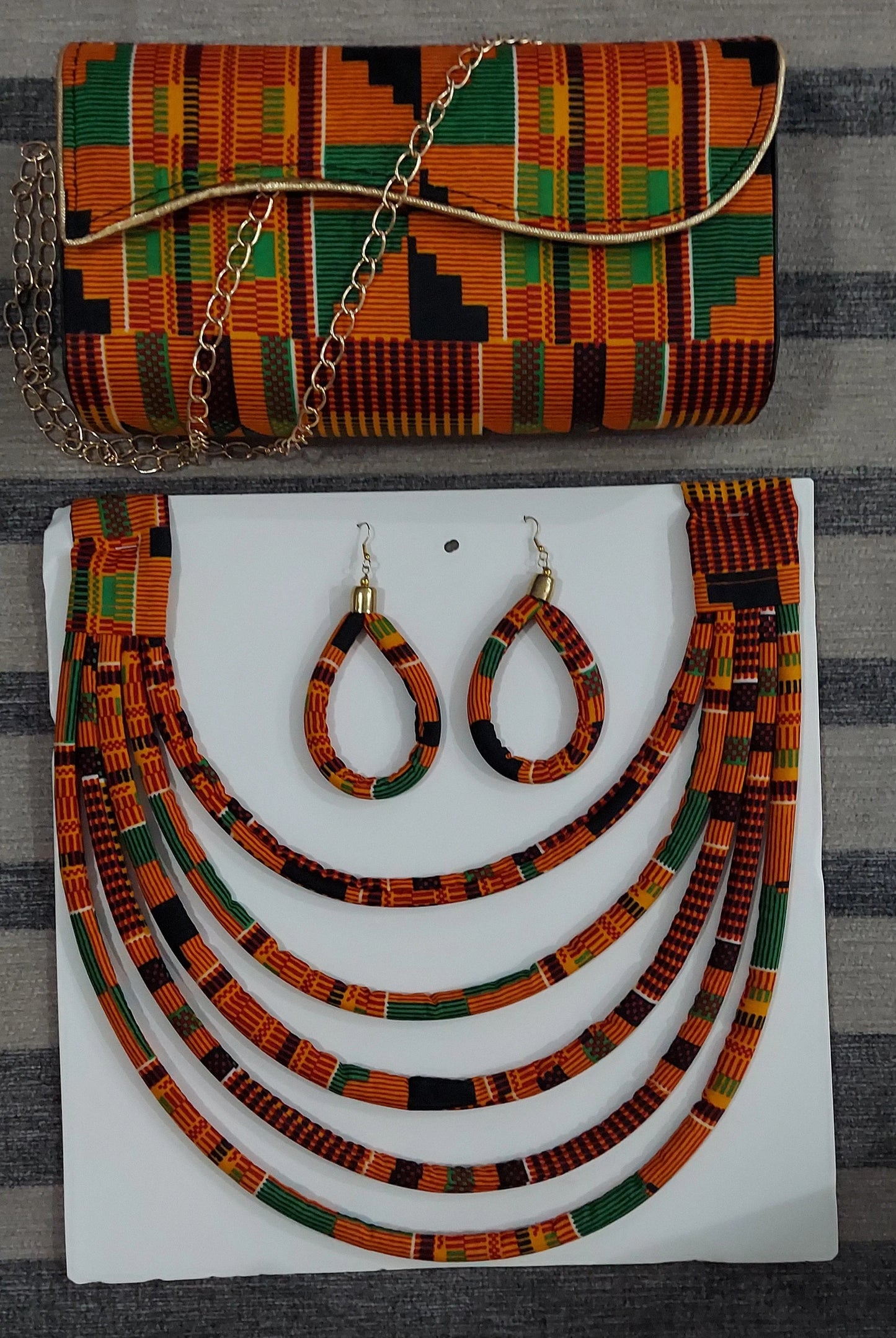 Clutch Bag & Rope Necklace Set /African Kente /Ankara 19
