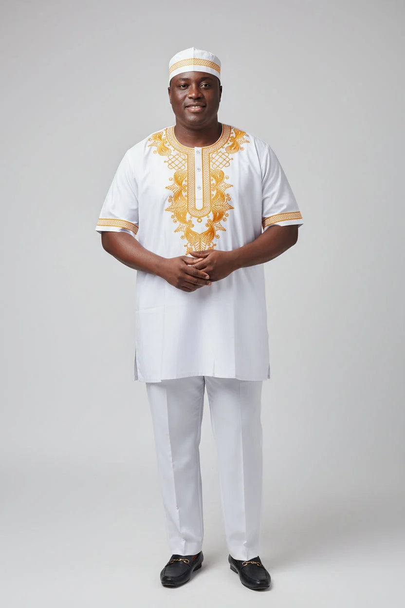 Men's 3Pcs Embroidery Set- white
