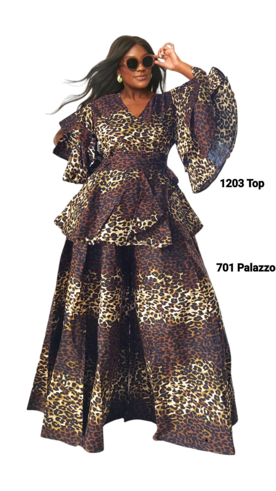 Palazzo Pant & Wrap Blouse - Brown Anima
