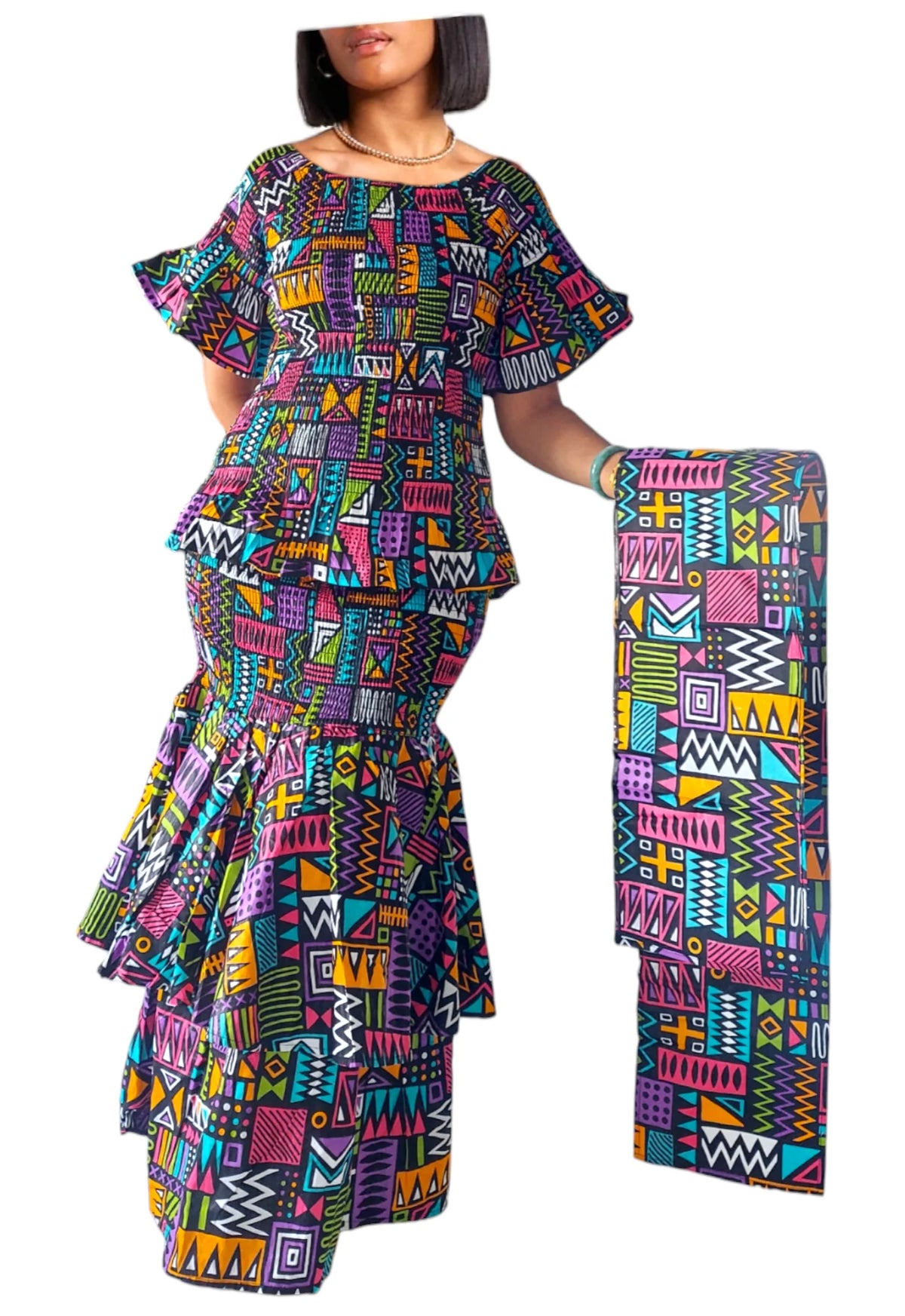Smock Skirt & Blouse Set - ST15 Multi