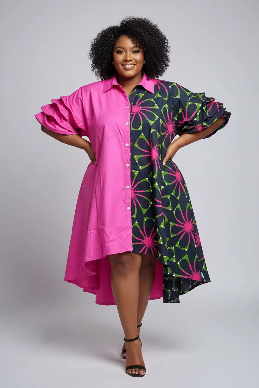 Swing Dress/ Cotton Two Tone 25013 - 57
