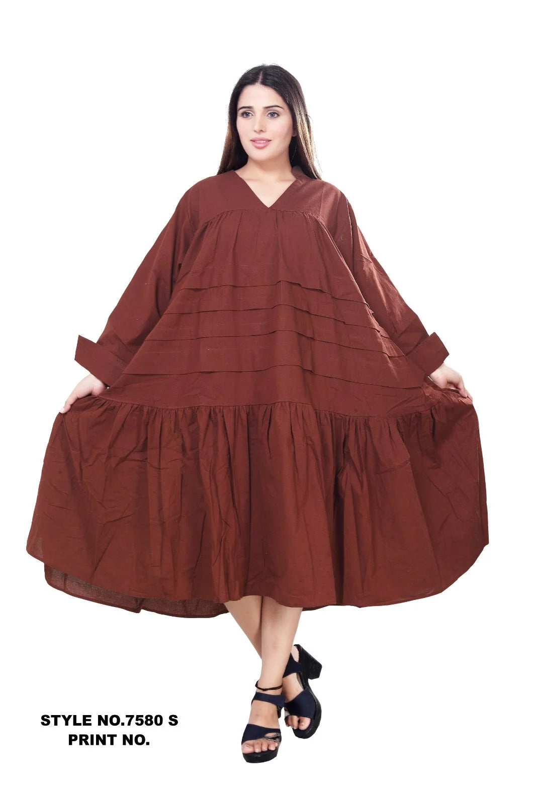 Midi Solid Dress Brown -7580