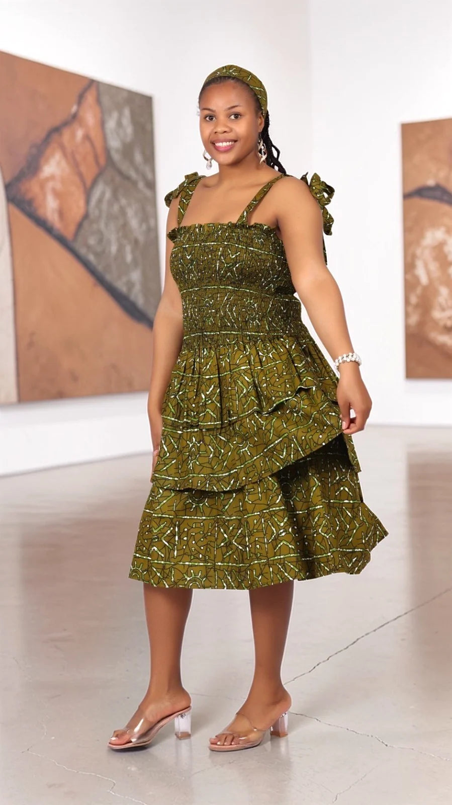 Flounce Dress/Shoulder Straps /African Anarka Print I KVZ66