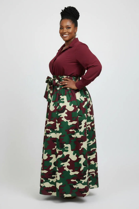 Maxi Skirt Burgundy Camouflage 1303