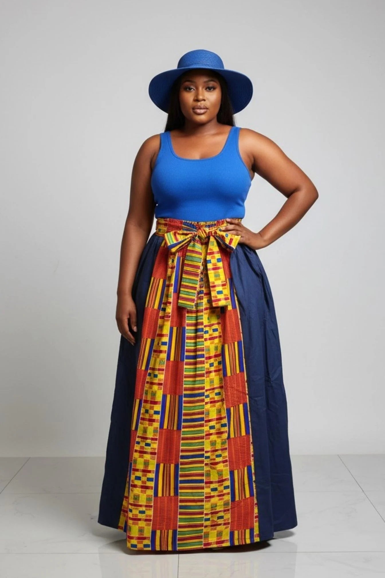 Woman Maxi Skirt Denim/Kente 3006