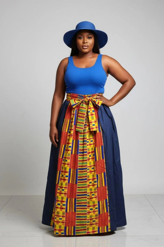 Woman Maxi Skirt Denim/Kente 3006