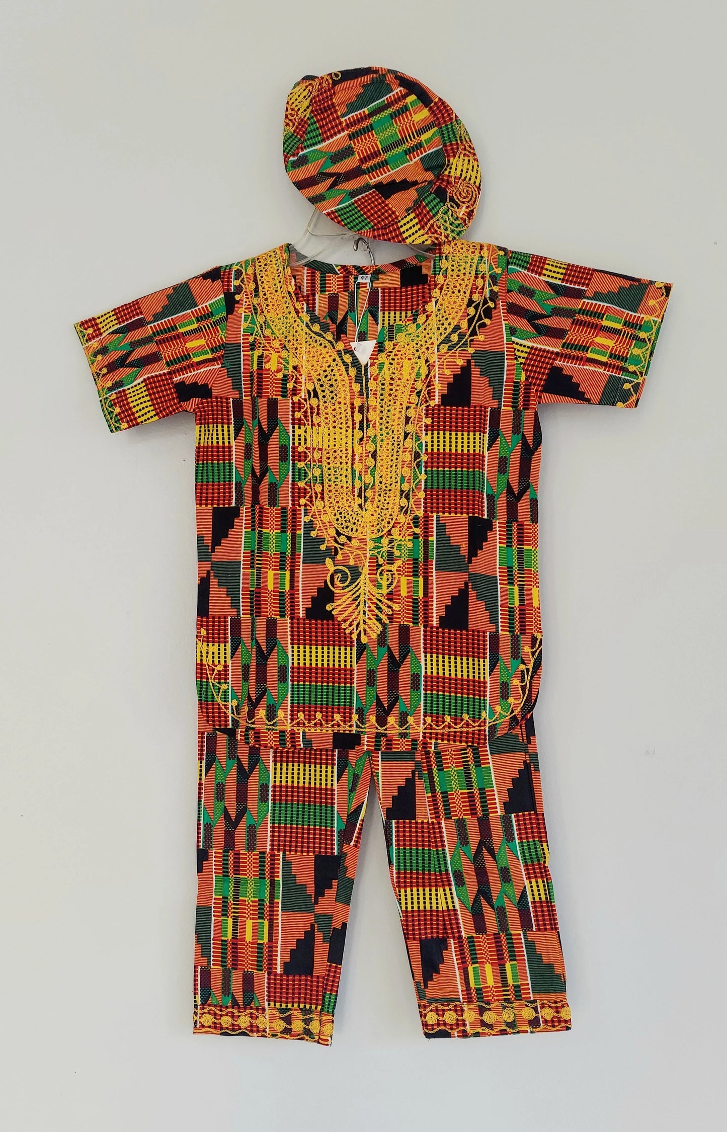 Boys 3 Pcs Kente Set/ Pant/Tunic/Kufi Hat