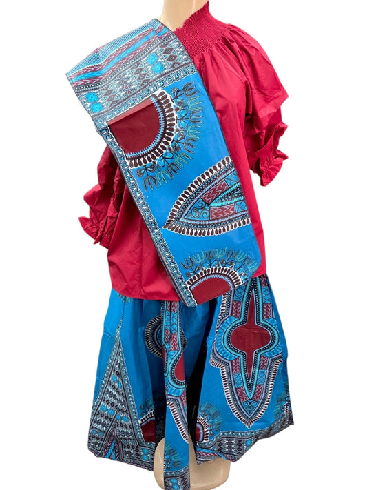 Maxi Skirt AfricanDashiki - Blue /Burgundy 7001