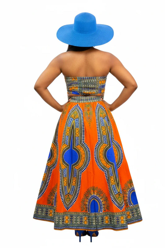 Women Maxi Skirt- Orange/ Royal Blue 7001