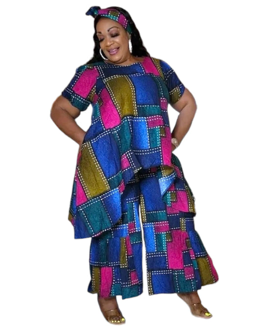 7772 - Woman Pant & Blouse Set Print 604B