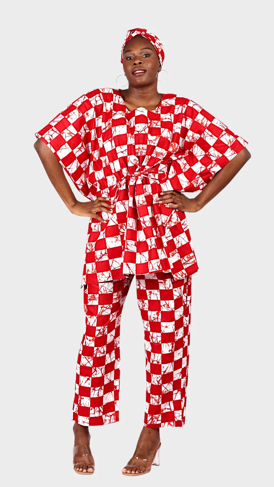 Peplum / kaftan Top & Pant Set Red/White 806