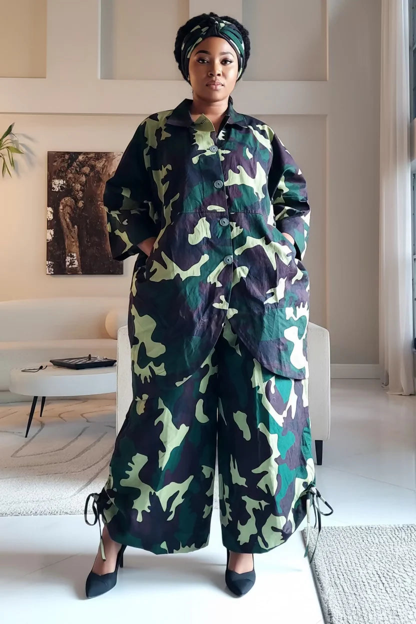 Camouflage Print 2-Piece Cotton Pant Set
