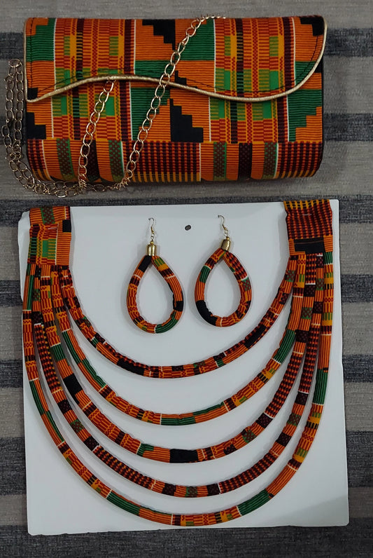 Clutch Bag & Rope Necklace Set /African Kente /Ankara 19