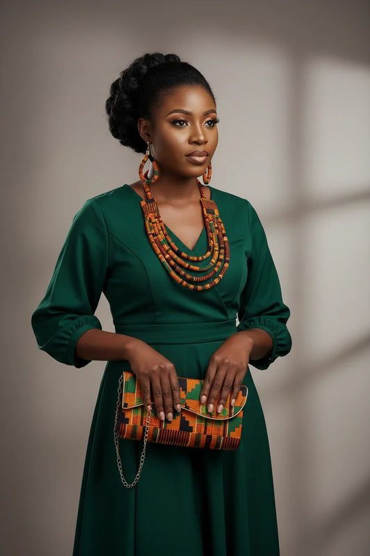 Clutch Bag & Rope Necklace Set /African Kente /Ankara 27 Kente