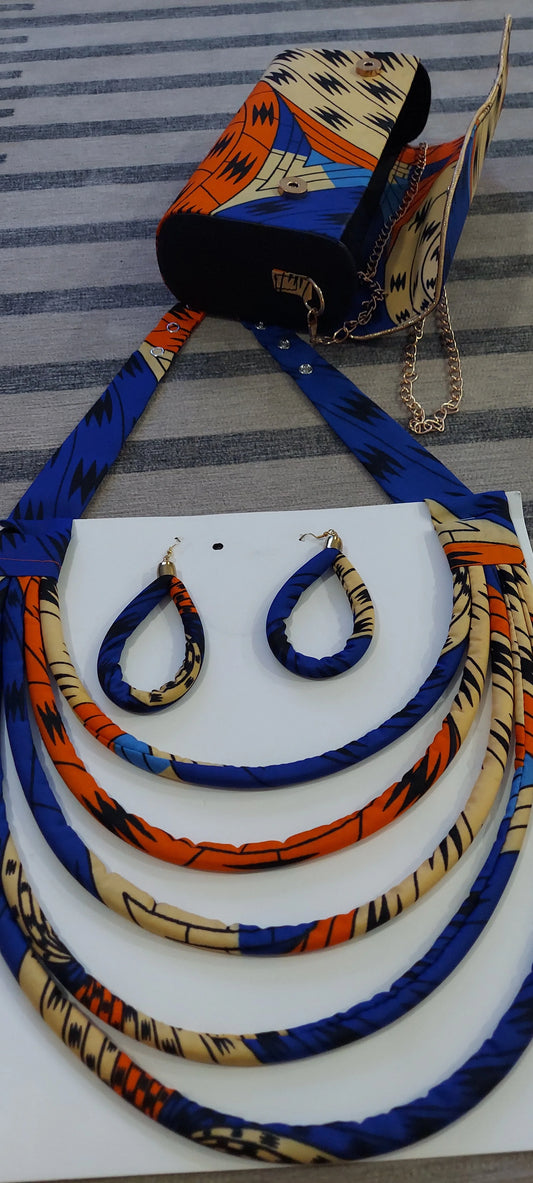 Clutch Bag & Rope Necklace Set /African Kente /Ankara 25