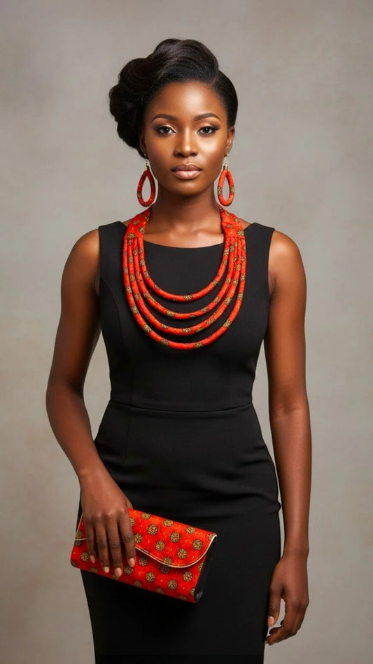 Clutch Bag & Rope Necklace Set /African Kente /Ankara 22