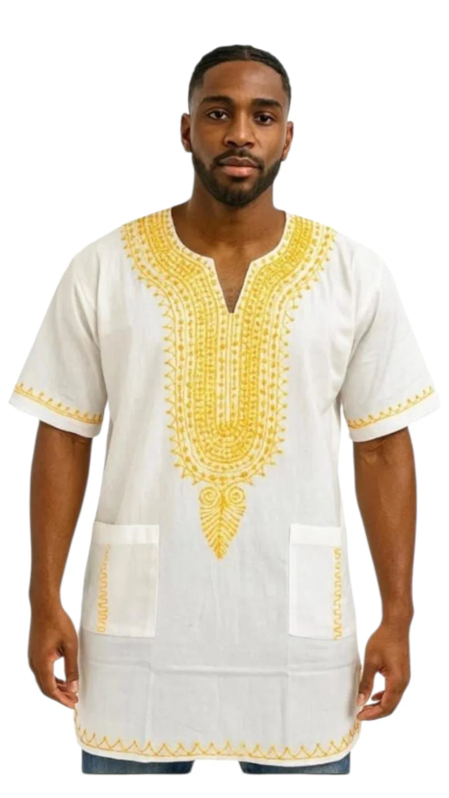 M031 Unisex/ Men/women kurta Embroidery Top - White