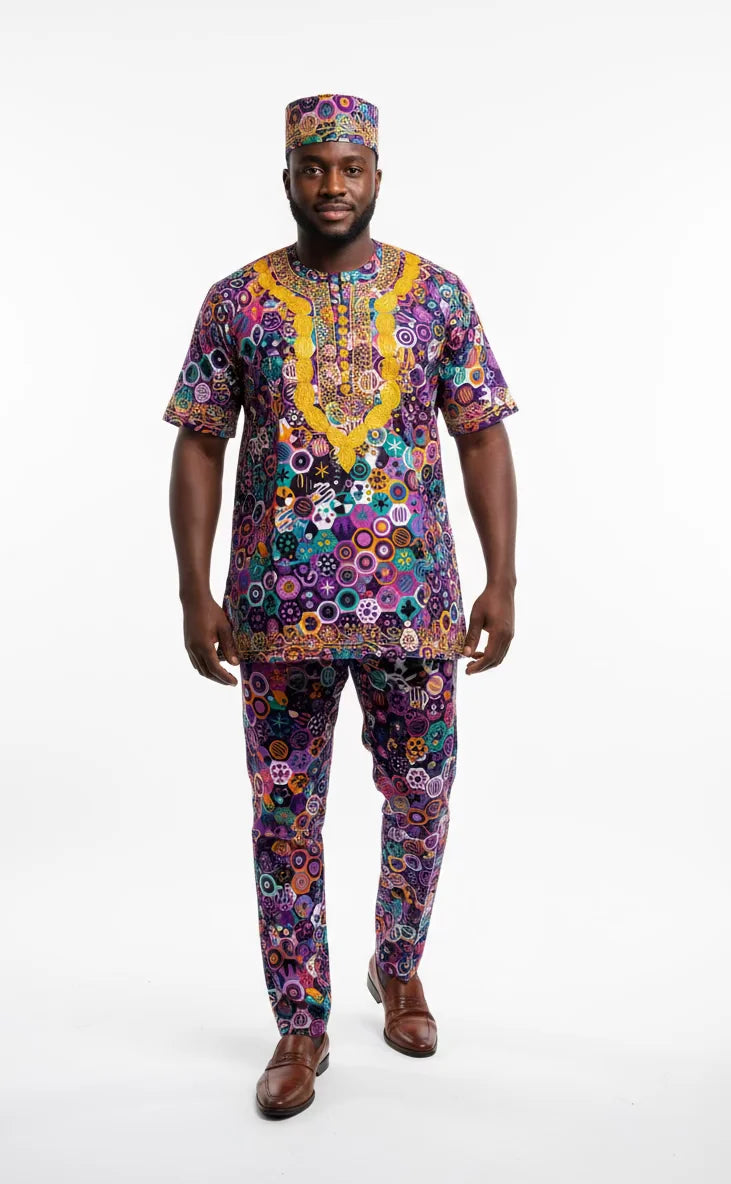 Men 3Pcs Pant Set/ African Print-A