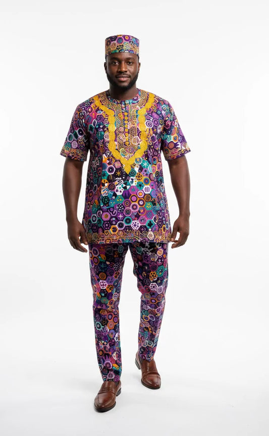 Men 3Pcs Pant Set/ African Print-A