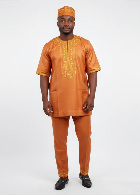 Men’s 3-Piece Traditional Set – Kufi Hat, Tunic Shirt & Long Pant 766 White