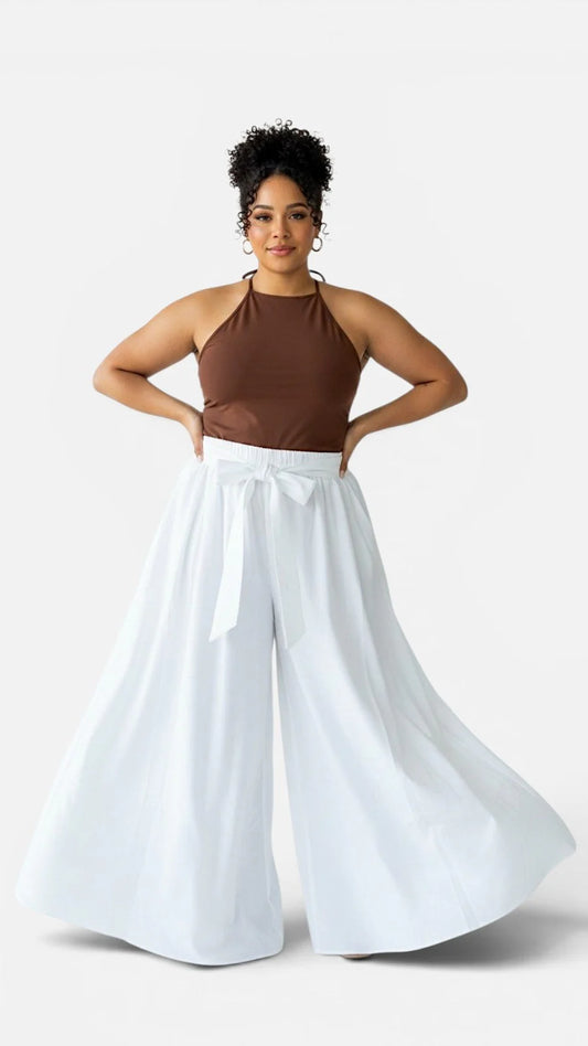 Women Palazzo Pant / Wide Leg Pant -PS13S White