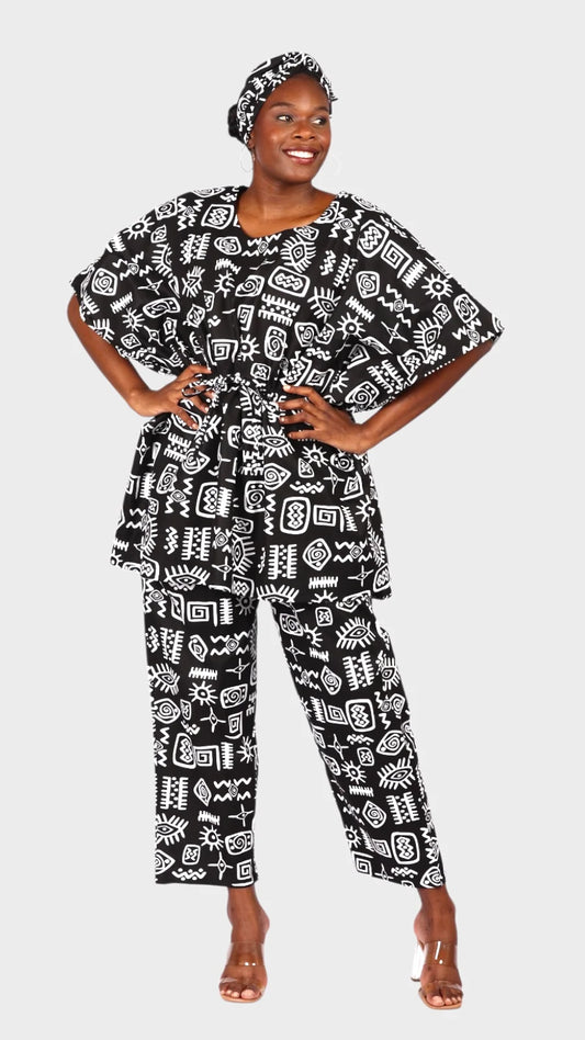 Prev Next Peplum / kaftan Top & Pant Set Black 806