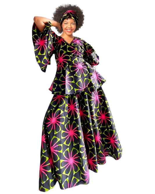 Skirt and Wrap Blouse set / Floral Prin