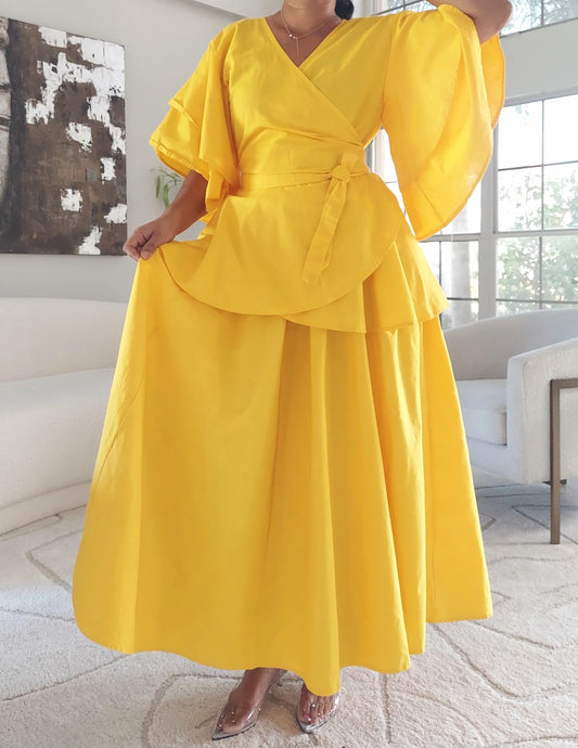 Wrap Blouse & Long Skirt Cotton - Yello