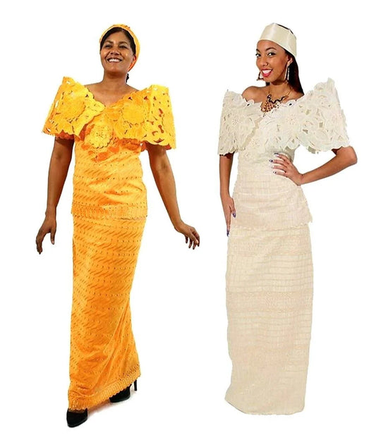African Queen Butterfly Lace Flower skirt Set - White