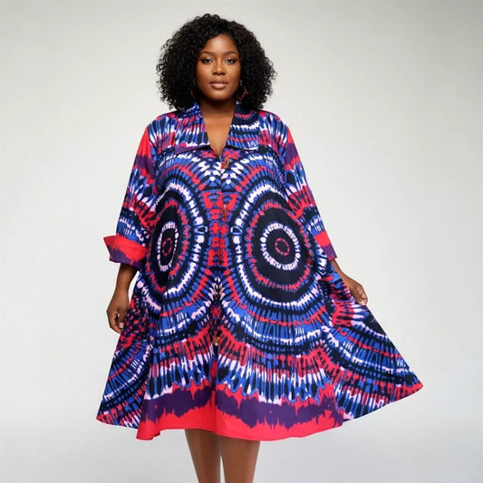 Cotton Swing Dress / Top Ankara Pink Tie-Dye DRS029