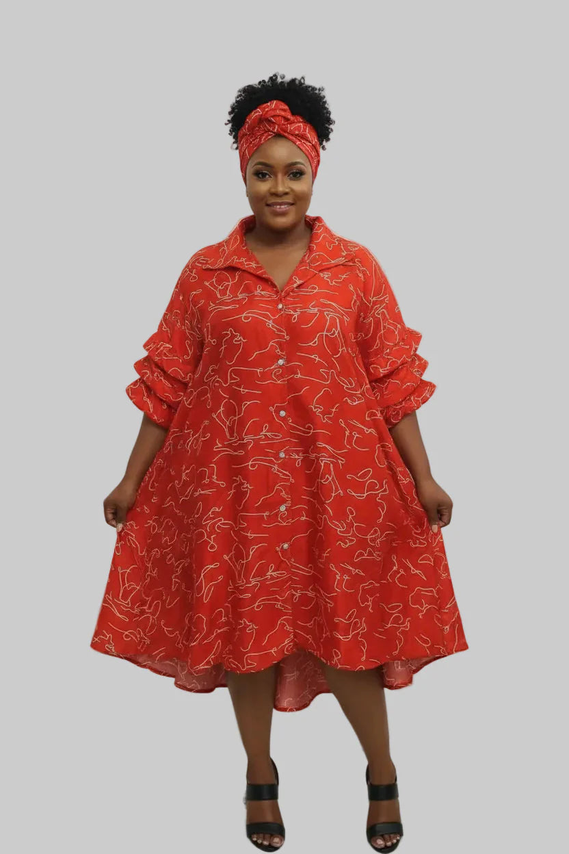 IB25013 - Swing Dress/ Faux Silk Red & White 758