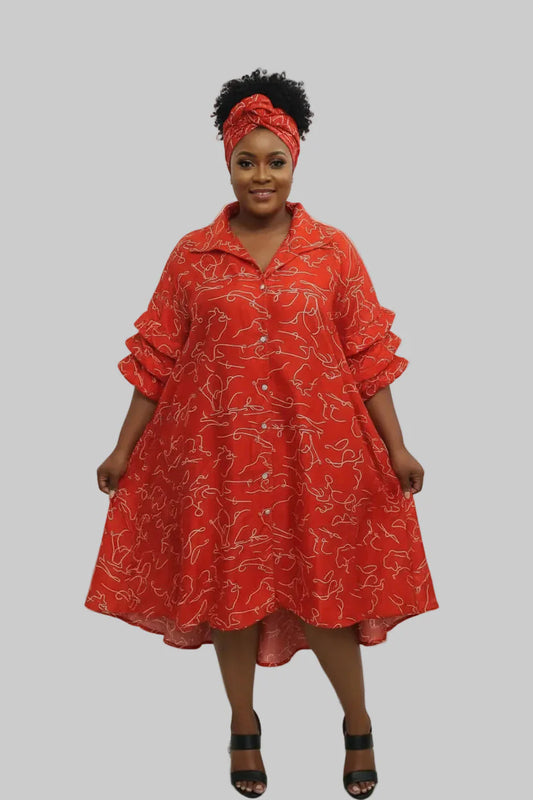 IB25013 - Swing Dress/ Faux Silk Red & White 758