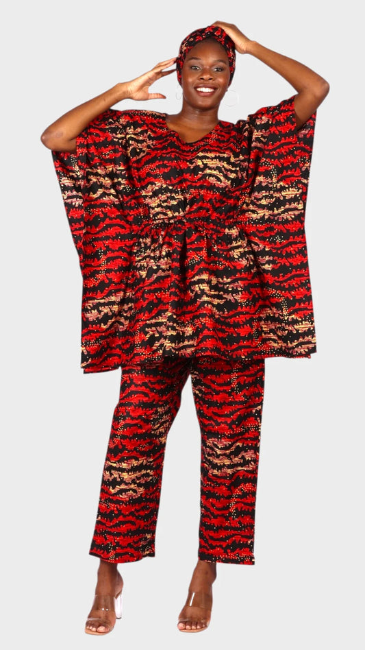 Peplum / kaftan Top & Pant Set Red 806