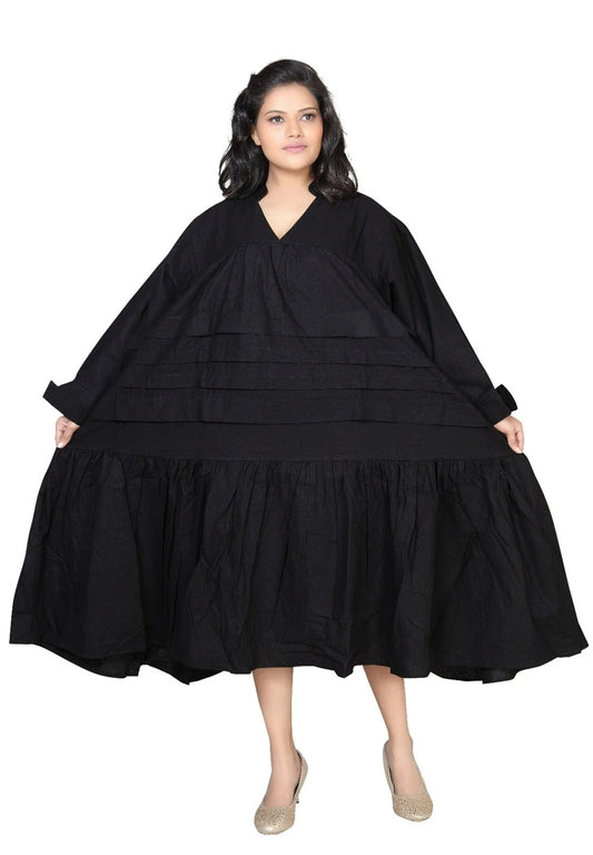Midi Tiered Dress Black -7580