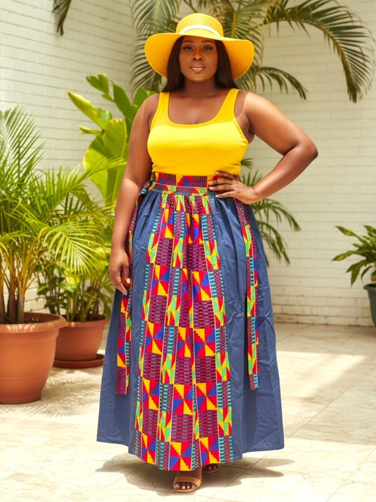 Woman Maxi Skirt Denim/Kente 3006