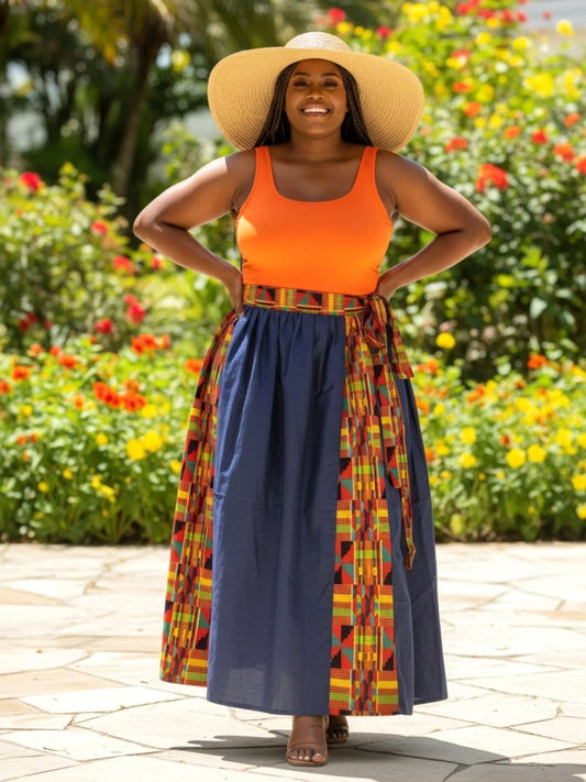 Woman Maxi Skirt Denim/Kente 3006