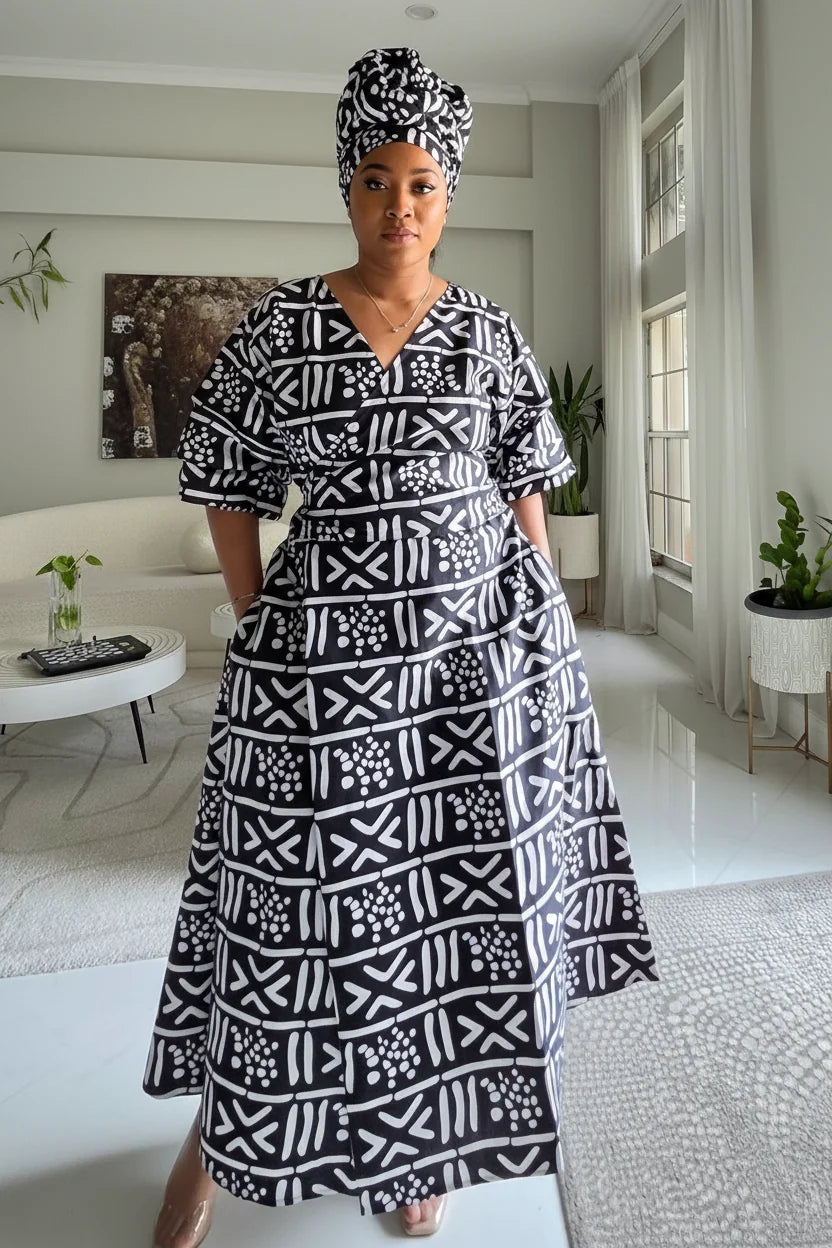 746 Wrap Dress With Puffed Sleeves Print 833