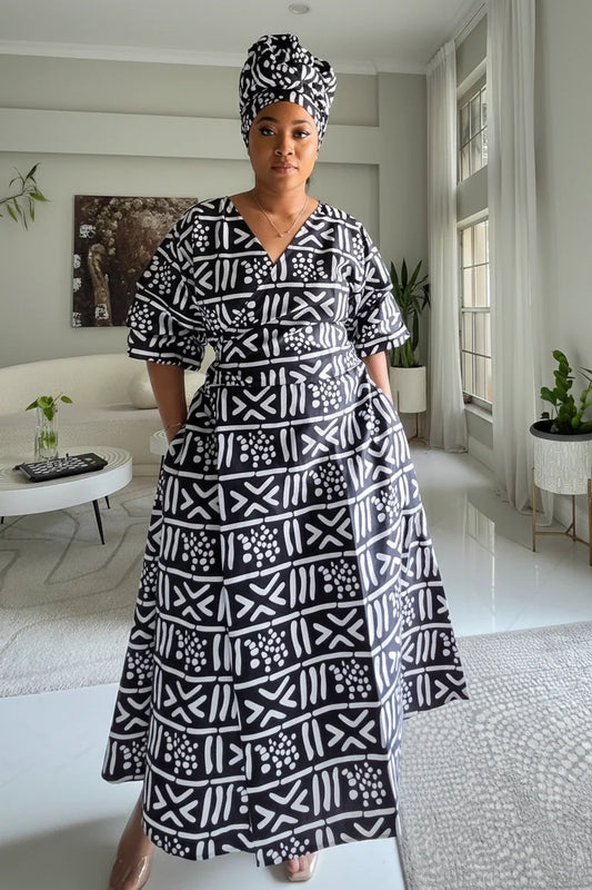 746 Wrap Dress With Puffed Sleeves Print 833