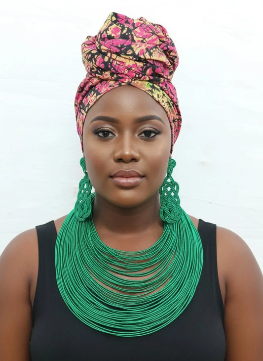 Rope Layered Necklace & Earrings Set Green -royal blue - nlack -red