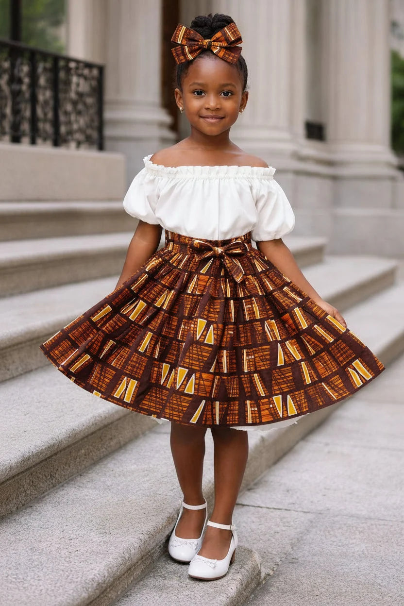 Little Girls Skirt & Head Bow Set-Kids Hollow K05