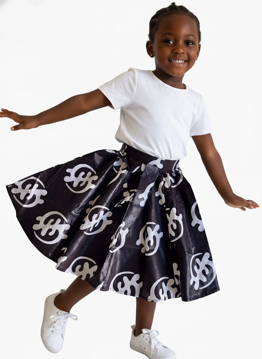 K005 Kids / Girls Skirt & Scarf Set- Gye-Nyame Print
