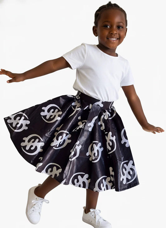 K005 Kids / Girls Skirt & Scarf Set- Gye-Nyame Print