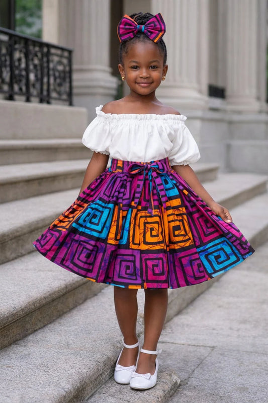 Little Girls Skirt & Head Bow Set-Kids Maze K05