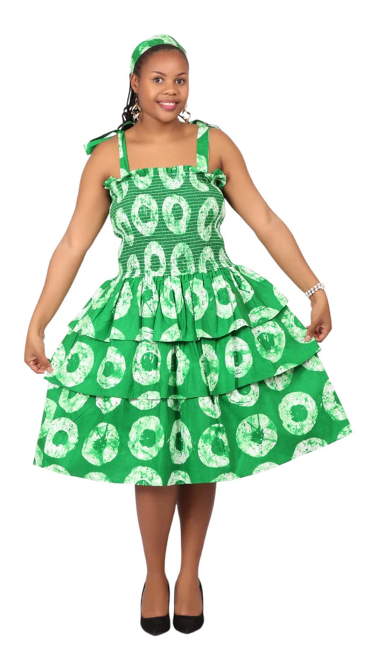 Flounce Dress/Shoulder Straps /African Anarka Print C KVZ66