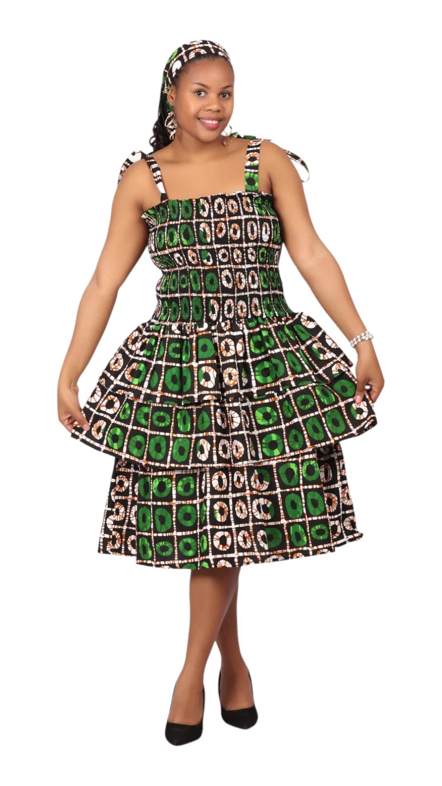 Flounce Dress/Shoulder Straps /African Anarka Print B KVZ66
