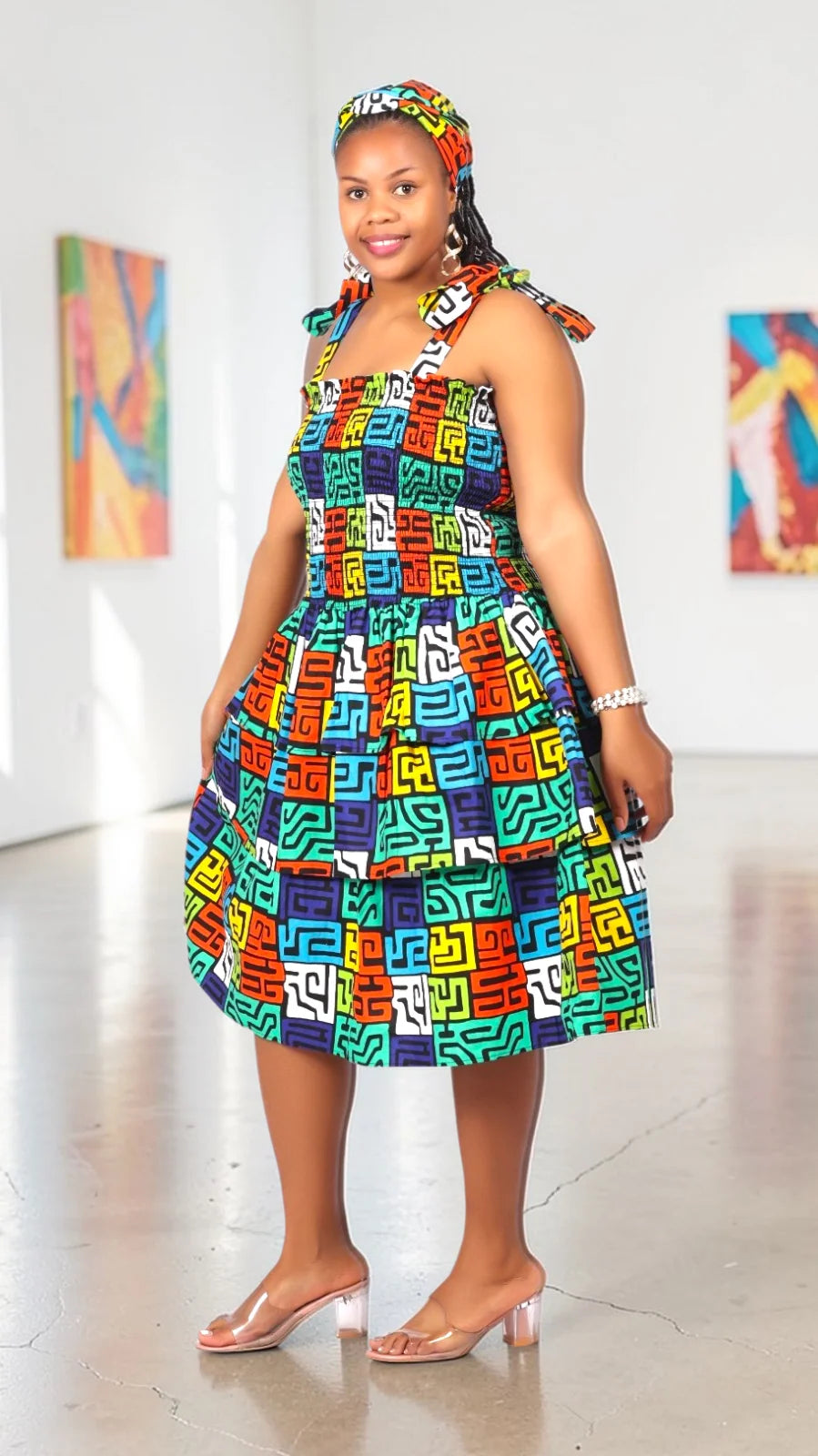 Flounce Dress/Shoulder Straps /African Anarka Print H KVZ66