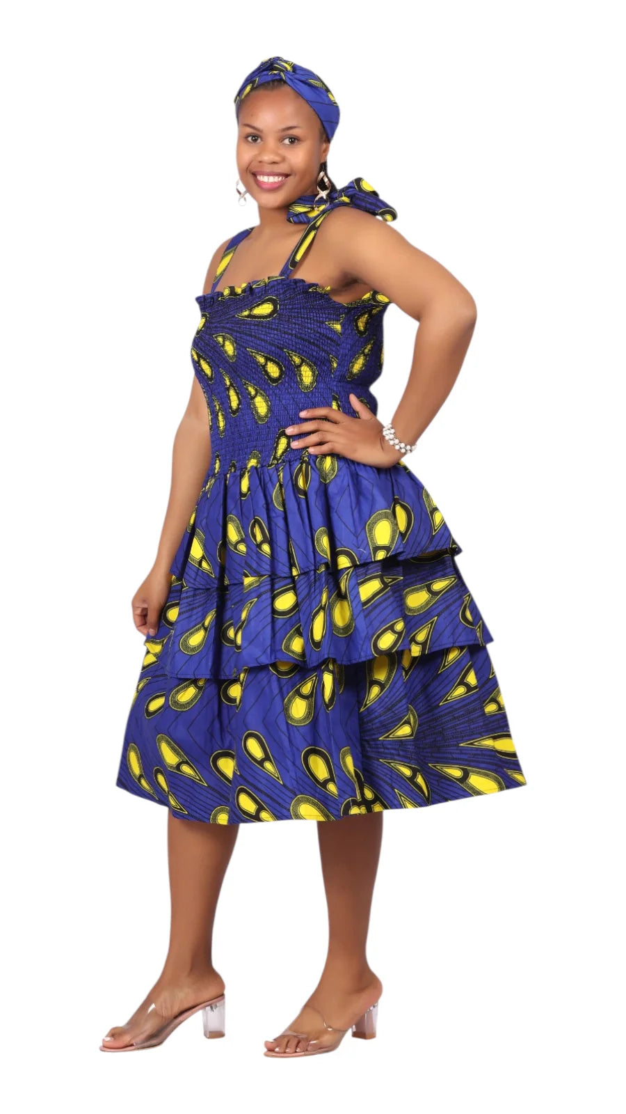 Flounce Dress/Shoulder Straps /African Anarka Print G KVZ66