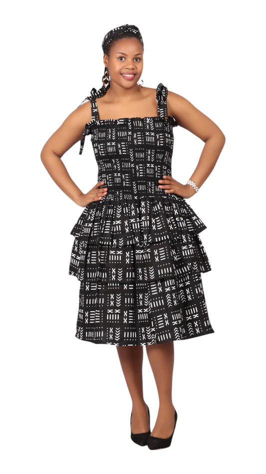 Flounce Dress/Shoulder Straps /African Anarka Print E KVZ66