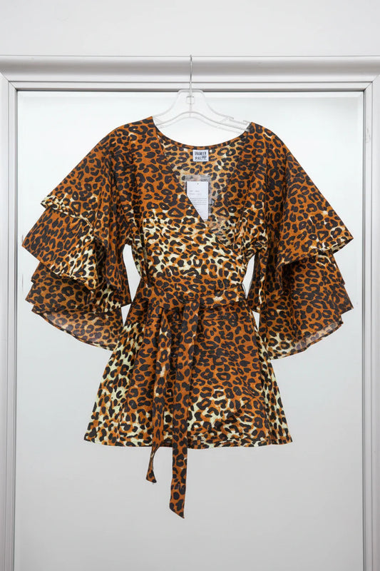 1203 - Wrap Blouse/Animal Print /Warm Tone
